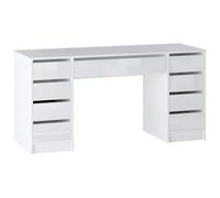 Vente-unique - Bureau avec 9 tiroirs - Blanc Brillant - JENEMI - avec Rangement