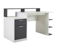 Bureau droit Vente-Unique Bureau avec rangements ZACHARIE - Blanc et gris