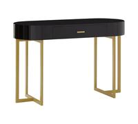 Vente-unique - Bureau Console avec 1 tiroir - MDF laqué et métal - Noir et doré - TORELI - avec Rangement