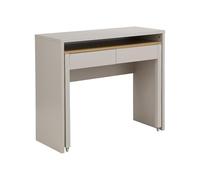 Bureau console extensible avec 2 tiroirs - Beige et naturel - LOAVIA