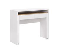 Vente-unique - Bureau Console Extensible LOAVIA avec 2 tiroirs - Finition Blanc & Bois Naturel, Meuble Gain de Place avec rangements intégrés, idéal pour Salon, entrée ou Espace de Travail