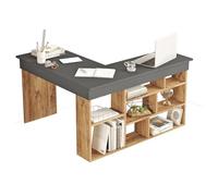 Vente-unique Bureau d'angle LILEUL avec rangements Coloris Anthracite et naturel