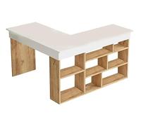 Vente-unique - Bureau d'angle avec rangements - Coloris : Blanc et Naturel - LILEUL