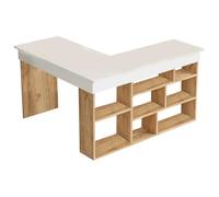 Bureau d'angle avec rangements - Coloris : Blanc et naturel - LILEUL