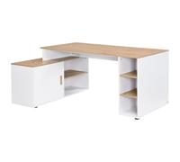 Vente-unique - Bureau d'angle avec rangements - MDF - Blanc et Naturel - ROMIARA