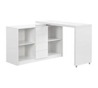 Bureau extensible avec plateau pivotant 360° - MDF - Blanc laqué - PAVELO