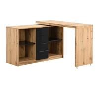 Bureau extensible avec plateau pivotant 360° - MDF - Naturel et noir - PAVELO