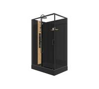 Vente-unique - Cabine de douche hydromassante rectangulaire avec bambou - Installation réversible - Noir mat - L120 x l80 x H225 cm - VITUNA