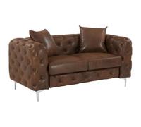 Canapé 2 places chesterfield en microfibre aspect cuir vieilli marron EDWINA