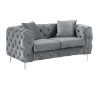 Canapé 2 places chesterfield en velours anthracite EDWINA