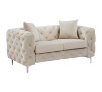 Vente-unique - Canapé 2 Places Chesterfield en Velours Beige Edwina