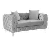 Canapé 2 places chesterfield en velours gris clair EDWINA