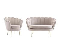 Canapé 2 places et fauteuil coquillage en velours taupe DANDELION de