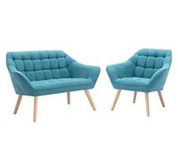 Vente-unique - Canapé 2 Places et Fauteuil en Tissu Bleu Caserta