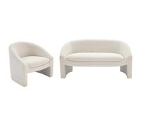 Vente-unique - Canapé 2 Places et Fauteuil en Tissu Bouclette Blanc OSSANA