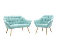 Canapé 2 places et fauteuil en tissu vert d'eau CASERTA