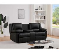 Vente-unique-Canapé 2 Places Relax en Cuir de Vachette Noir Aroma