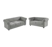 Vente-unique Canapé 3+2 Places Chesterfield - Velours Gris Clair