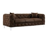 Canapé 3 places chesterfield en microfibre aspect cuir vieilli EDWINA