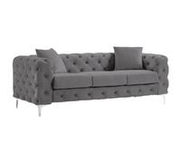 Vente-unique - Canapé 3 Places Chesterfield en Velours Anthracite Edwina