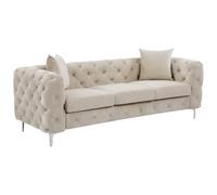Vente-unique - Canapé 3 Places Chesterfield en Velours Beige Edwina
