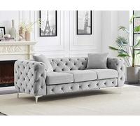 Vente-unique - Canapé 3 Places Chesterfield en Velours Gris Clair Edwina