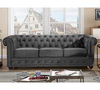 Vente-unique - Canapé 3 Places Chesterfield - Velours Anthracite