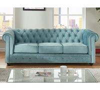 Vente-unique - Canapé 3 Places Chesterfield - Velours Bleu Pastel