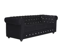 Canapé 3 places CHESTERFIELD - velours noir et boutons effet cristal