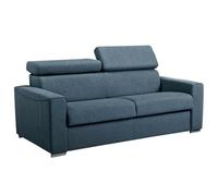 Vente-unique - Canapé 3 Places Convertible Express en Tissu Bleu - Couchage Lattes Larges 140 cm - Matelas 18 cm avec mémoire de Forme Vizir