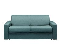 Vente-unique - Canapé 3 Places Convertible Express en Tissu chiné Bleu - Couchage Lattes Larges 140 cm - Matelas 18 cm avec mémoire de Forme CALITO