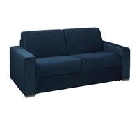 Vente-unique - Canapé 3 Places Convertible Express en Velours Bleu Nuit - Couchage Lattes Larges 140 cm - Matelas 18 cm avec mémoire de Forme CALITO