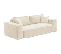 Canapé 3 places convertible express en velours côtelé beige - Couchage 140 cm - Matelas 14 cm avec mémoire de forme - AMELIA Beige