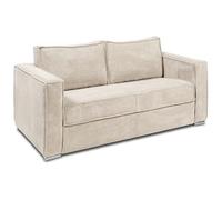 Canapé 3 places convertible express en velours côtelé beige - Couchage à lattes larges 140 cm - Matelas 22 cm avec mémoire de forme LORETO