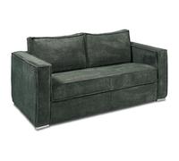 Canapé 3 places convertible express en velours côtelé vert sapin avec assise mémoire de forme - Couchage à lattes larges 140 cm - Matelas 14 cm