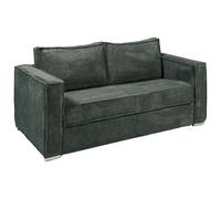 Canapé 3 places convertible express en velours côtelé vert sapin - Couchage 140 cm - Matelas 18 cm LORETO