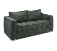 Canapé 3 places convertible express en velours côtelé vert sapin - Couchage à lattes larges 140 cm - Matelas 18 cm LORETO