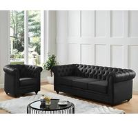 Canapé 3 places en cuir de buffle noir CHESTERFIELD