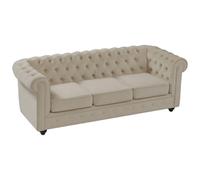 Vente-unique - Canapé 3 Places en Velours Beige Chesterfield