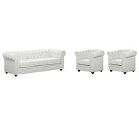 Vente-unique - Canapé 3 Places et 2 fauteuils Chesterfield - Simili Blanc