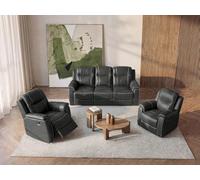 Vente-unique - Canapé 3 Places et 2 fauteuils Relax Evasion en Cuir - Gris