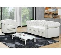 Vente-unique - Canapé 3 Places et Fauteuil Chesterfield - Simili Blanc