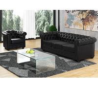 Vente-unique - Canapé 3 Places et Fauteuil Chesterfield - Simili Noir