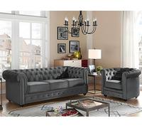 Vente-unique - Canapé 3 Places et Fauteuil Chesterfield - Velours Anthracite