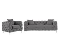 Vente-unique - Canapé 3 Places et Fauteuil en Velours Anthracite Edwina