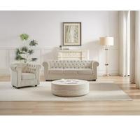 Vente-unique - Canapé 3 Places et Fauteuil en Velours Beige Chesterfield