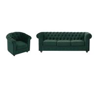 Vente-unique - Canapé 3 Places et Fauteuil en Velours Vert Chesterfield