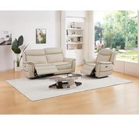 Canapé 3 places et fauteuil relax électrique en cuir beige ADELIO