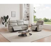 Canapé 3 places et fauteuil relax électrique en cuir gris clair ADELIO