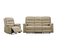 Vente-unique - Canapé 3 Places et Fauteuil Relax électrique en Tissu Taupe NEVERS